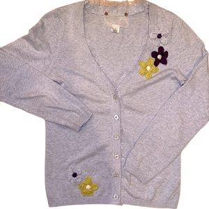 Nick & Mo Anthropologie Cardigan with Embroidered Flowers and Lace Trim